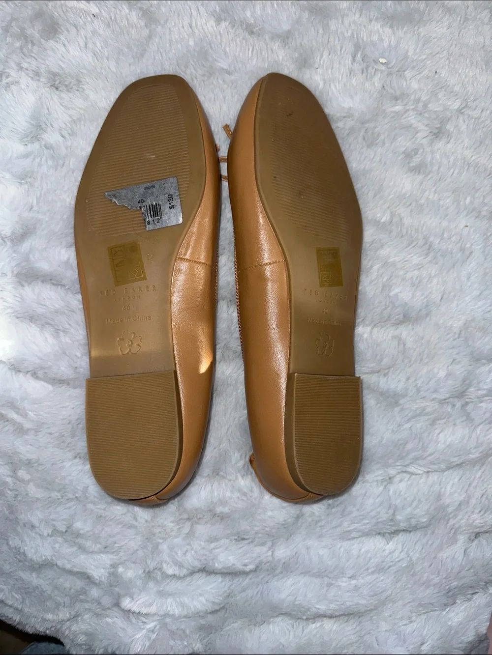 Ted Baker Tan Bow-Trim Leather Ballet Flats